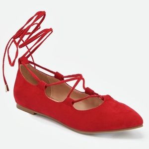 Brand new pointed toe red lace-up flats